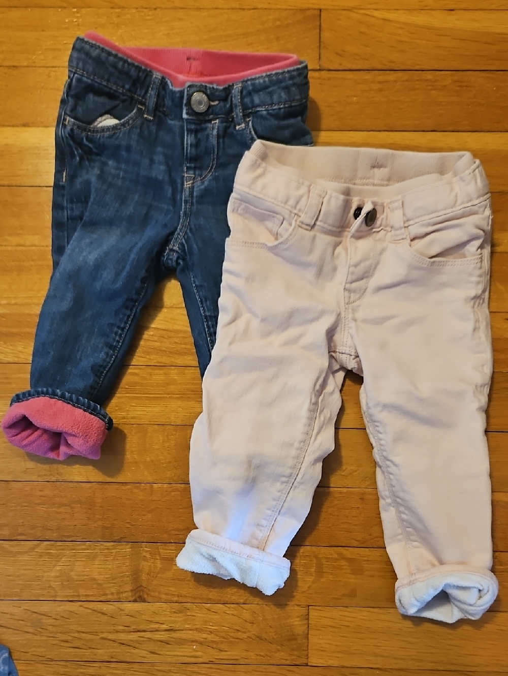 GAP Toddler Jeans Duo - Dark Blue Denim & Light Pink Fleece-Lined Pants